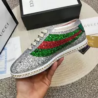 baskets paire de chaussures gucci femmes crystal rainbow sequin engraved silver